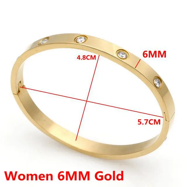 Women 6MM Gold Модные ювелирные изделия для женщин, браслет, титановая сталь, пара ювелирных изделий, Полный CZ белый кристалл, пряжка, браслеты, мужские b002 - Окраска металла: Women 6MM Gold