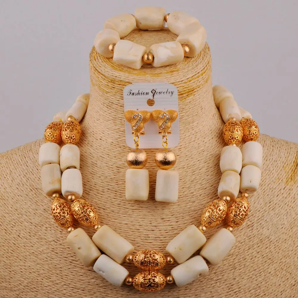 

Latest African Beads Jewelry Set White Coral Nigerian Wedding Necklace Bridal Set