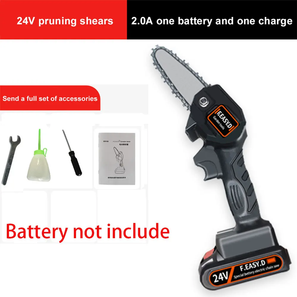 

24V Mini Electric Chainsaw Portable 4 Inch Electric Pruning Saw Rechargeable Cordless Electric Pruner Branch Pruner Wood Cutter