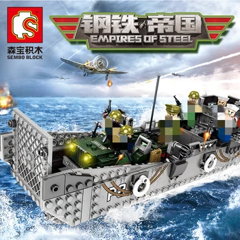 

New 413pcs WW2 Normandy Landing US Army Building Blocks LCM3 Landing Ship Model SWAT Military Toys Gifts