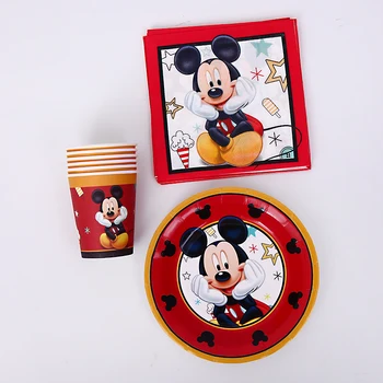 

22pcs Mickey mouse Birthday Party Decor Kids Disposable Tableware Include Paper Plate Cup Napkins For Birthday Party supplies
