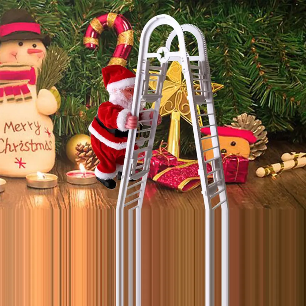 Electric Plush Climbing Ladder Santa Claus With Music Christmas Figurine Ornament Xmas Party DIY Crafts Festival Gifts