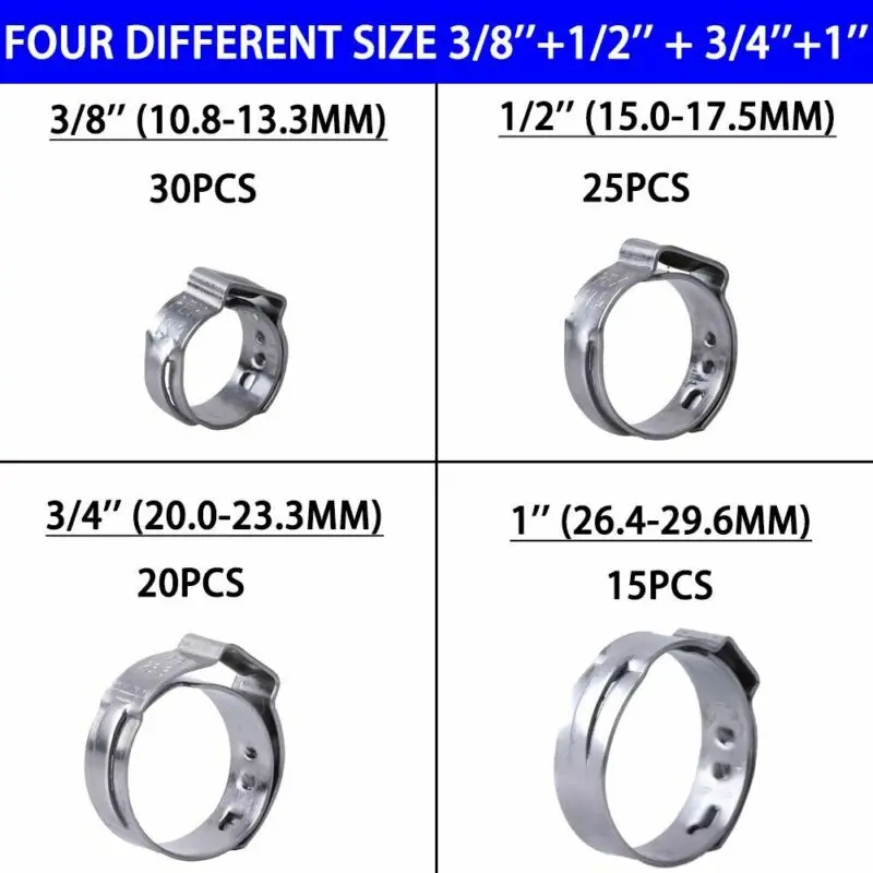 

Clamp Cinch Ring 3/8'' 1/2" 3/4" 1'' 304 Stainless Steel Hose Clamp Part Set Kit