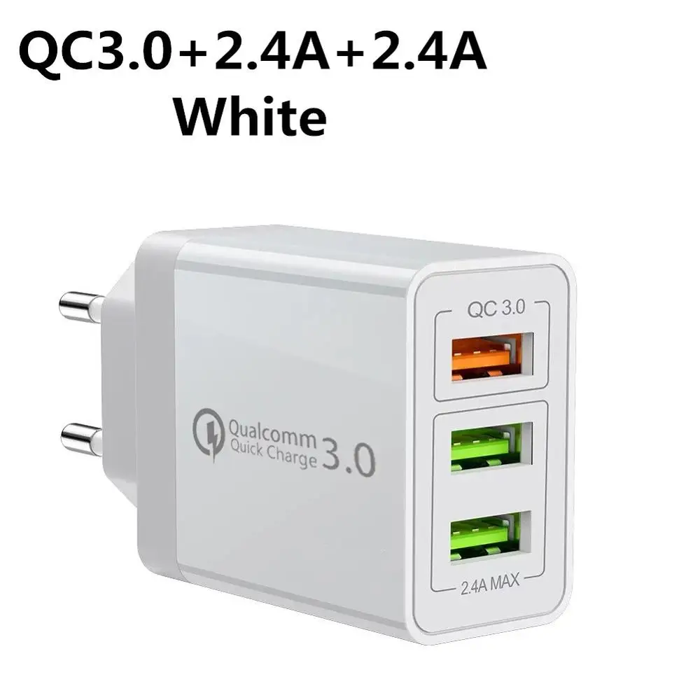 30W White 30 Вт Quick Charge 3,0 QC 3,0/4 адаптер быстрой зарядки 5V 2.4A мульти штекер Зарядное устройство с 3 портами(стандарт тройной порт для iphone мобильного телефона - Тип штекера: 30W White