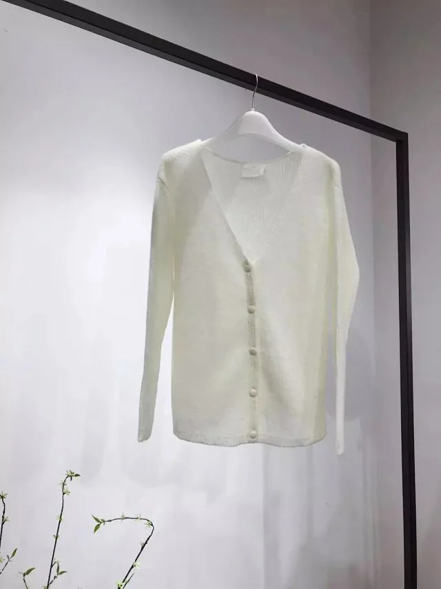 white as pic Elfbop женский шерстяной вязаный джемпер с v-образным вырезом, кардиган, свитер-родо/белый/черный/желтый/коричневый вязаный Топ с длинным рукавом - Цвет: white as pic