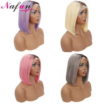 

13x4 T1B Hot Pink/Gray/Purple/Blonde Lace Front Wigs Short Human Hair Wigs Peruvian 613 Lace Front Wigs Remy Straight Bob Wigs
