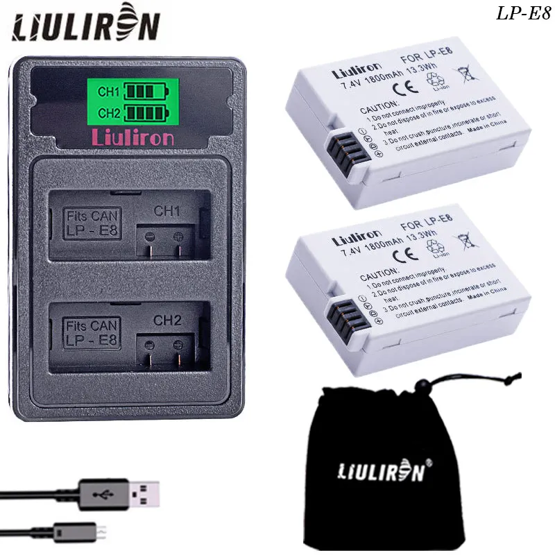 chagrer and 2battery 4x1800 мАч LP-E8 LPE8 LP E8 Аккумулятор AKKU и ЖК двойное зарядное устройство для Canon EOS 550D EOS 600D EOS 700D EOS Rebel T2i T3i T4i T5i X4 - Цвет: chagrer and 2battery