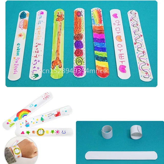12 Pcs DIY Blank Slap Bracelets Party Favors Easter Gifts for Kids Art Craft Kindergarten Drop Shipping 1