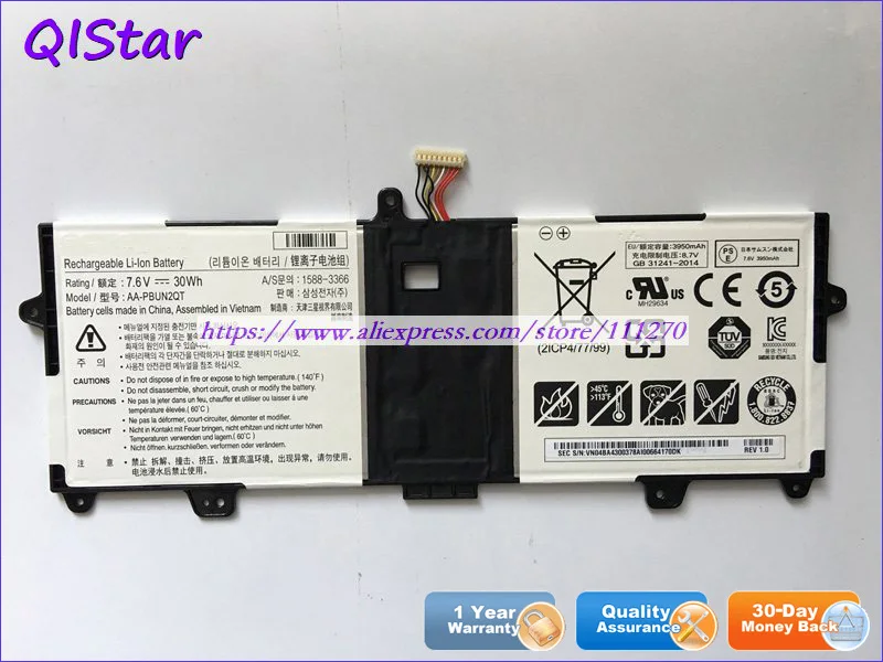 

QISTAR 7.6V 30Wh Genuine AA-PBUN2QT AA-PBUN2LT Laptop Battery For Samsung 900X3L-K01 900X3L-K04 NP900X3L-K02CN