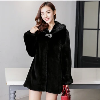 

2019 winter new whole mink fur coat women's long section fashion simple with hooded mother mink fur jacket
