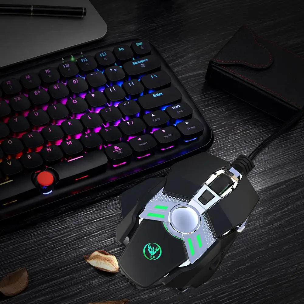 Programável com Fio Novo Comer Frango Mecânico Gaming Mouse 7 Chave Luz Legal Arma Automática - Imagem 5
