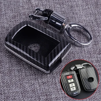 

DWCX Carbon Fiber Texture Key Shell Case Cover Chain Fob Fit for Toyota RAV4 Camry Highlander Corolla Avabon