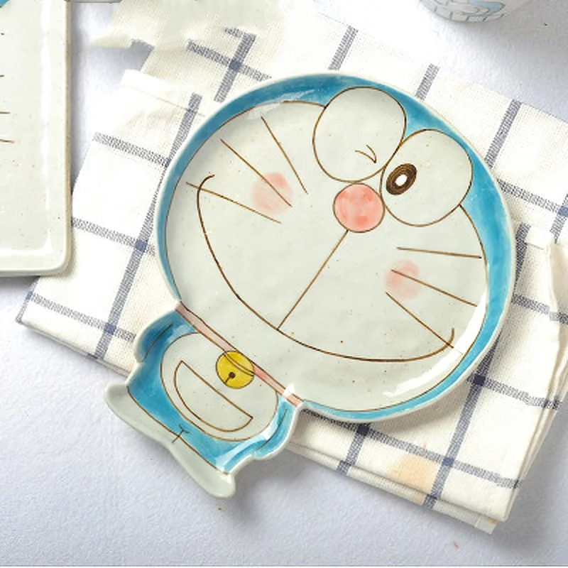 Ceramic Plate Tableware Cartoon Blue Rectangle Hand Drawn Cat Japanese Clay Bowl Spoon Dish Home Kitchen Supplies Dinnerware