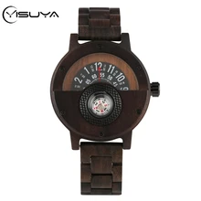 Reloj de madera con número y brújula YISUYA, reloj de pulsera de madera Natural creativo Vintage para hombre, reloj de pulsera de madera Natural