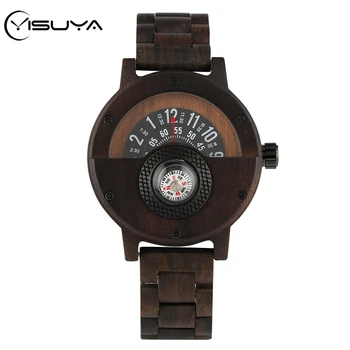 

YISUYA Compass Turntable Number Design Wooden Watch Men's Full Wooden Bangle Vintage Creative Natural Wood Wrist Watches Relogio