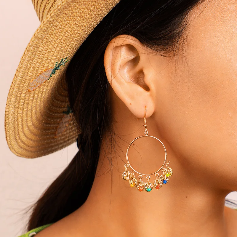 

Korea Fashion Geometry Alloy Round Discs Rice Beads Tassels Drop Earrings For Women Girls ZA Wedding Jewelry Dangle Statement