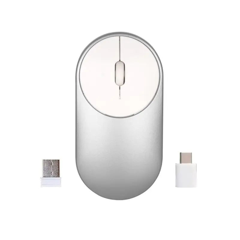 Silver Беспроводная мышь типа C и USB с двумя приемниками для мобильного компьютера, оптическая мышь двойного назначения - Цвет: Silver