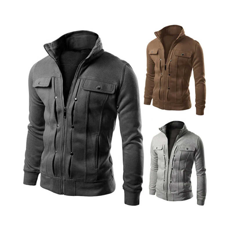 

Fashion Jacket Outdoor Casual Army Fan Stand Collar Slim Button Decoration Jacket Men's Windproof Warm Cardigan Jacket Men