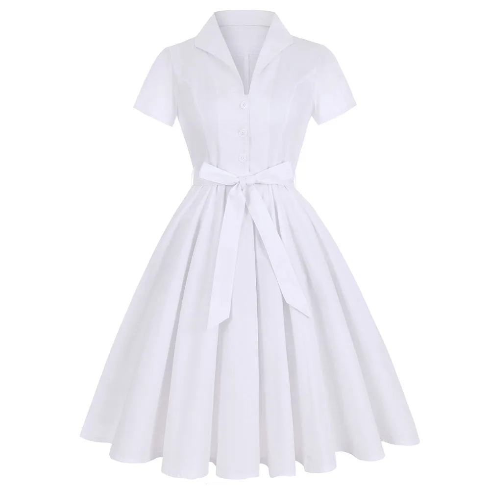 SD0002 White Платье размера плюс, белое, Ретро стиль, Ретро стиль, рокабилли, SD0002, большое, свободное, элегантное, короткий рукав, туника, для женщин, хлопок, летнее, белое - Цвет: SD0002 White