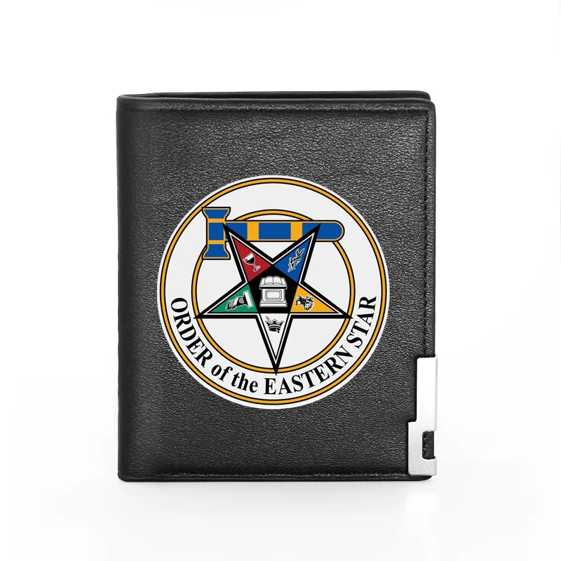 

Men Wallet Leather Order Of The Eastern Star Cover Billfold Slim Credit Card/ID Holders Inserts Money Bag Male Short Purses