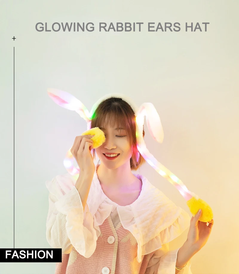 Chapéu de Pelúcia Animais de Pelúcia Presente para Meninas Coelho Orelhas Acender Criativo Macio Colorido Led Luz Brinquedos Crianças 60cm 2 Brinquedos e hobbies