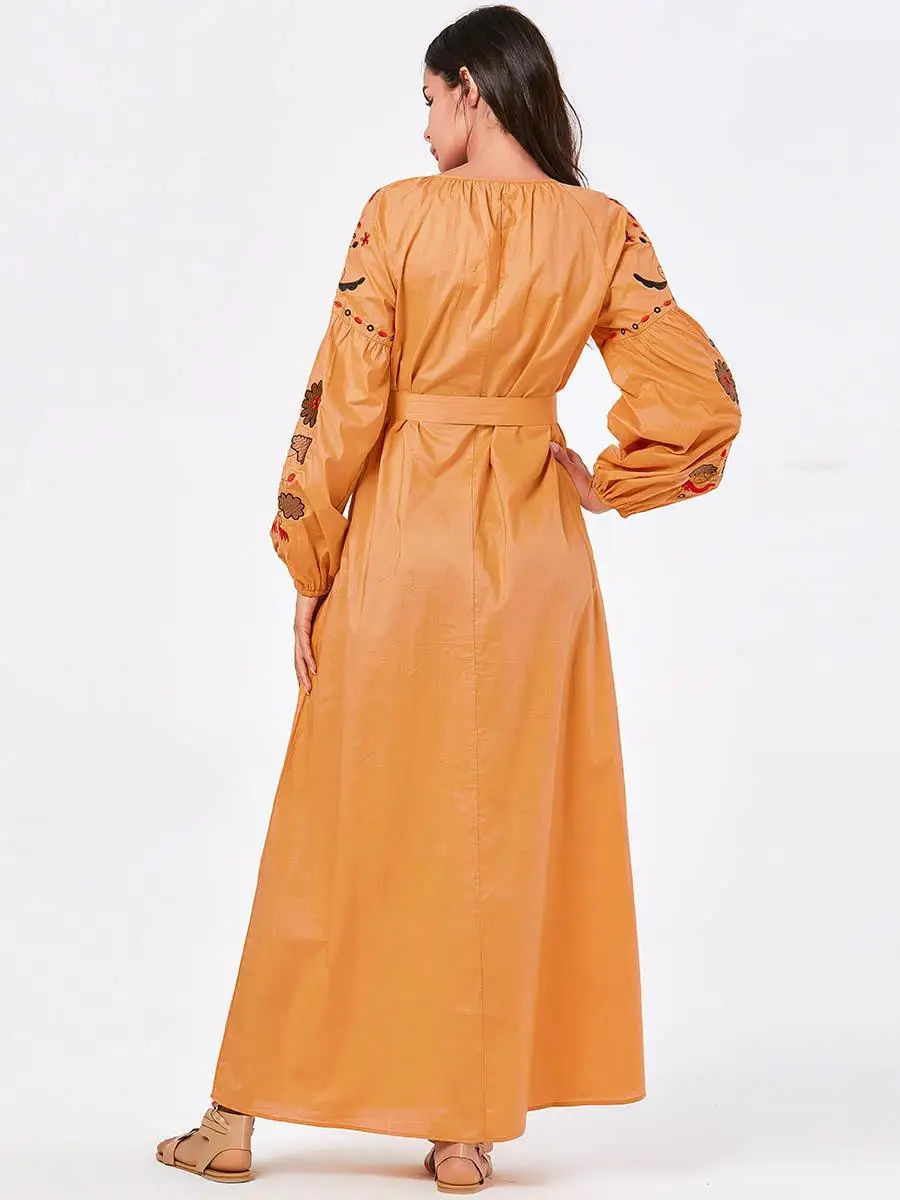 Вышивка abaya плюс размер длинное платье мусульманский женский Восточный халат исламский джильбаб халаты платье 2019 с пышными рукавами