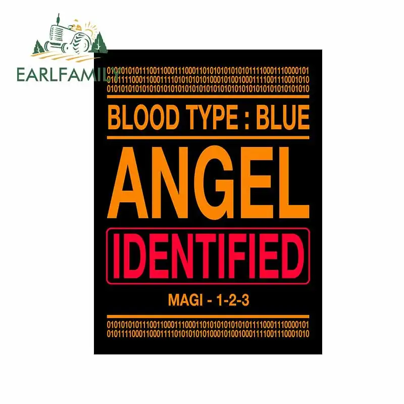

EARLFAMILY 13cm x 9.8cm for Evangelion Angel Identified Car Stickers Personality Motorcycle Surfboard Decal VAN Car Assessoires