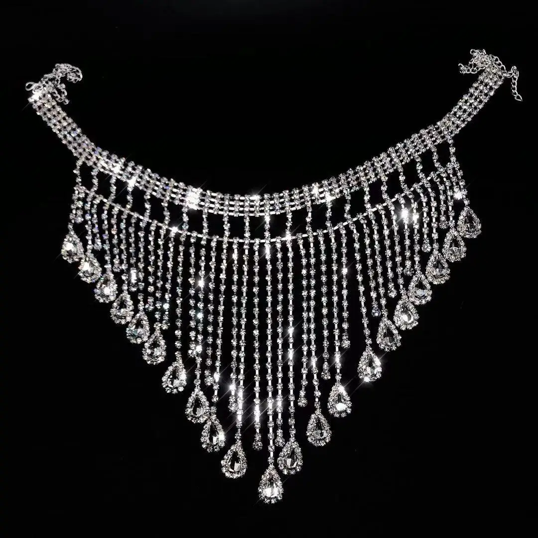 Fashion luxury flash Crystal Rhinestone tassel headband wedding party jewelry luxury headband chain Bridal Hat accessories jewel