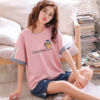 

New Ladies Summer Pajamas Cotton Short-sleeved Shorts Ins Korean Cartoon Home Service Casual Sweet Two-piece Suit