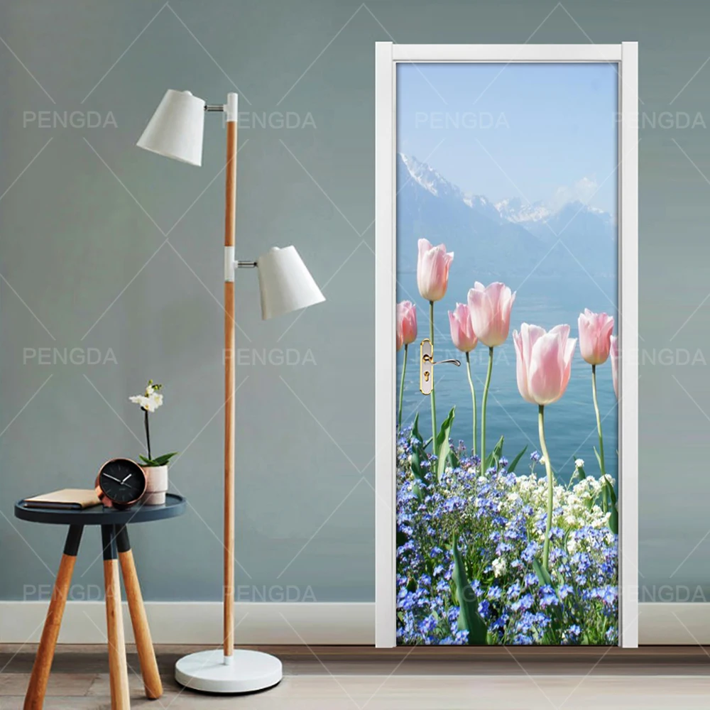 Decal PVC Waterproof Art Home Decoration Flower Scenery Self Adhesive Suit for Steel Door Paper DIY Living Room 3D Print Sticker - Цвет: Door YXCV2566-09