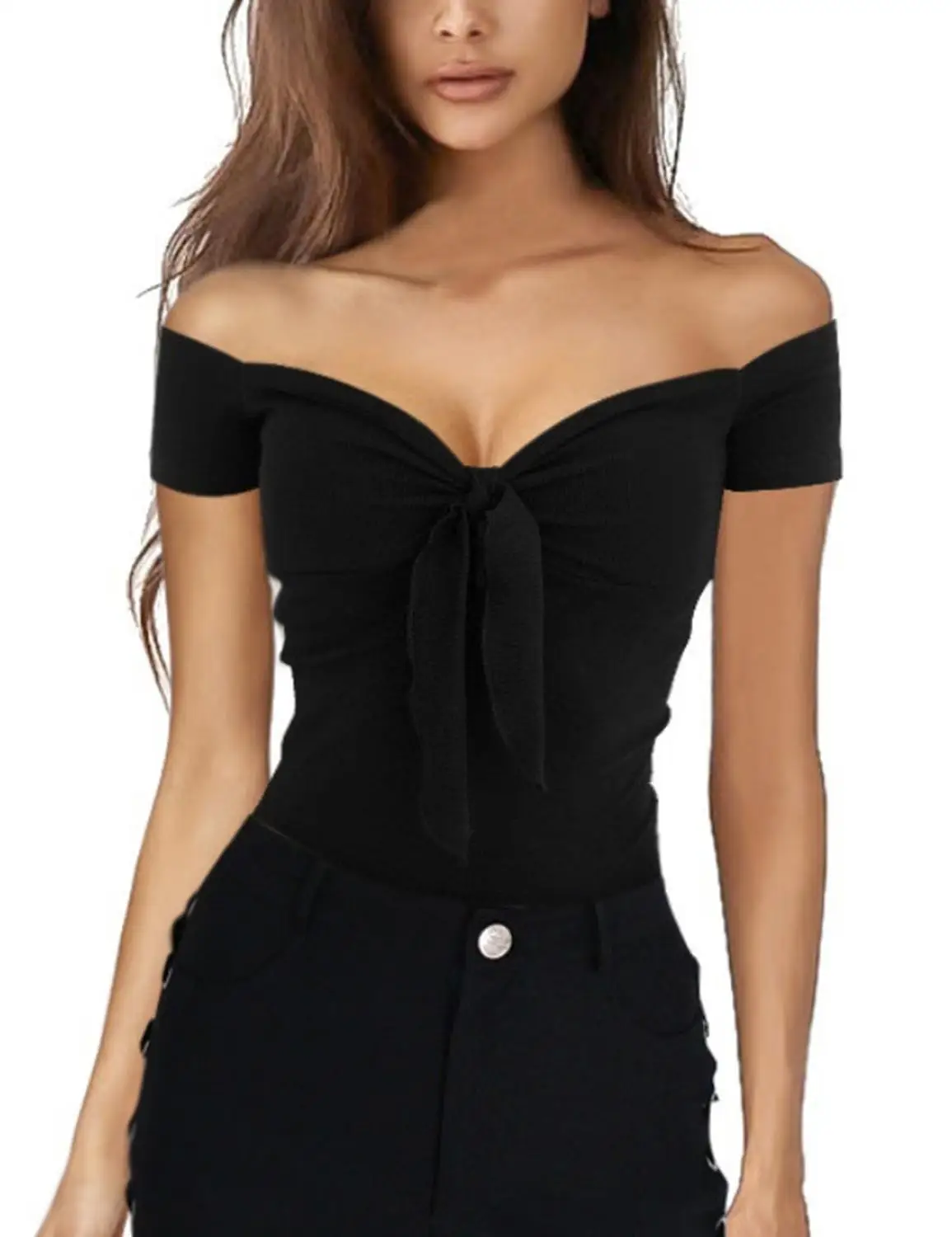 Женская Сексуальная футболка модная вырез лодочкой женские футболки галстук