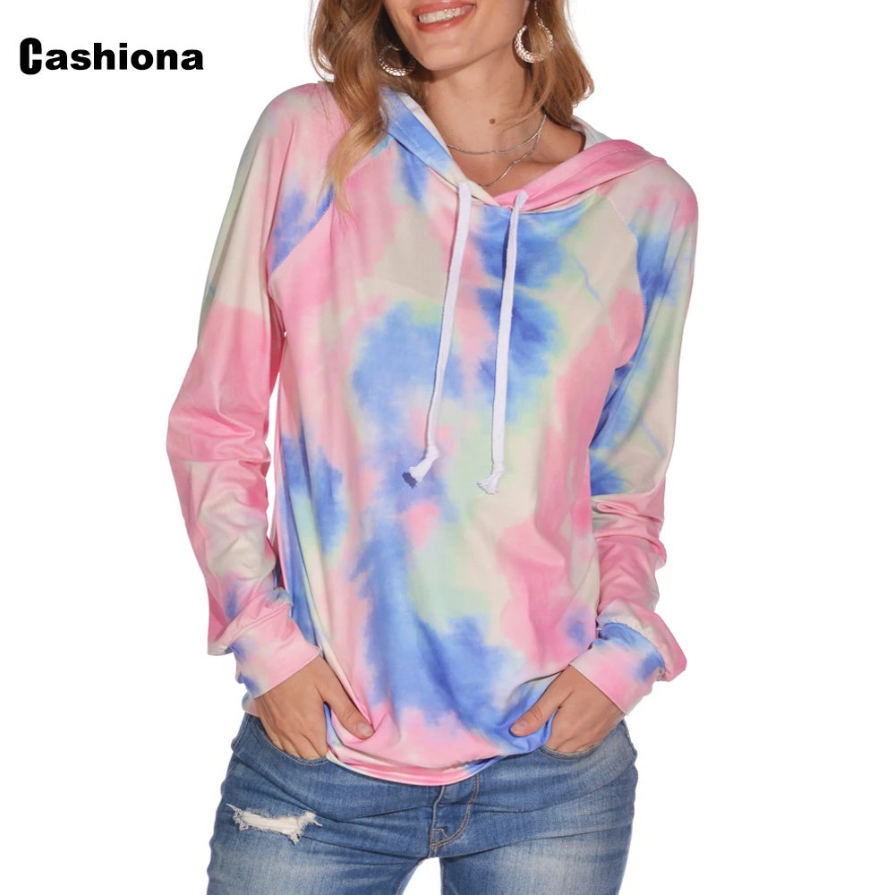 Cashiona Hoodies for Women Fashion Tie Dry Print Sweatshirt loose Long Sleeve Tops Streetwear Women Clothes Hooded Sweatshirts trendy hoodies for women