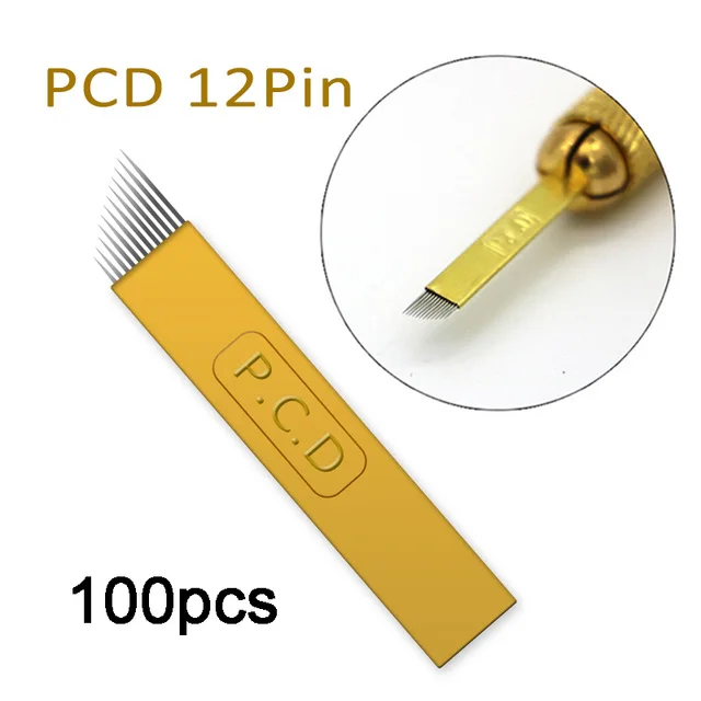 12 pin 100 шт. твердый резец сверхтвердый PCD 12/14/18/19 pin U форма мануального татуажа бровей, иглы для татуировки перманентный макияж бровей лезвия для ручной татуировки ручка - Габаритные размеры: 12 pin