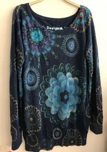 DESIGUAL Испания Deg стиль мульти Тип эластичный с длинными рукавами один воротник трикотаж джерси свитер - Цвет: Синий
