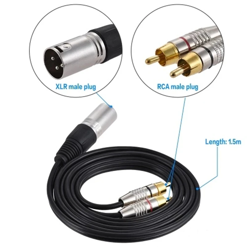 1 XLR штекер 2 RCA штекер стерео аудио кабель Разъем Y разделительный провод шнур(1,5 м/футов) для микрофона микшерный пульт Amp