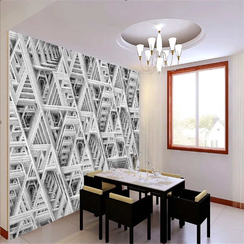 Черно-белые треугольники абстрактные геометрические 3D обои для рабочего стола офисный ресторан кафе промышленный Декор обои 3D