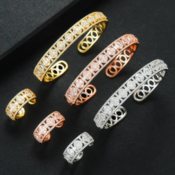 

missvikki 2019 Luxury Sweet Bridal Wedding ladies Bangle Ring Set 2PCS Mix Match stackable For Full Micro Cubic Zirconia Jewelry