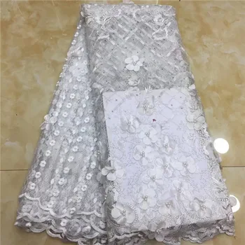 

High-end Nigerian 3D wedding lace fabric white latest African lace, French lace fabric 2018, dubai beaded dress X9