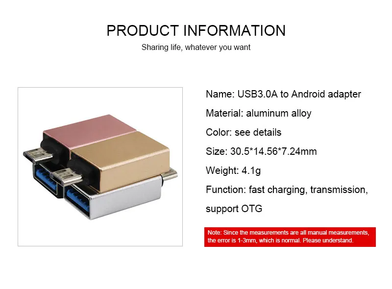 USB3.0 внутренняя резьба для Android адаптер квадратный алюминиевый сплав два в одном небольшой портативный поддержка Otg микро интерфейс устройства