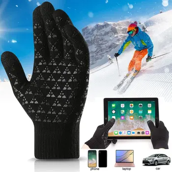 

Biking Knitted Gloves Anti Slip Full Finger Thicken Screentouch for Men Women Outdoor Sport Winter JL