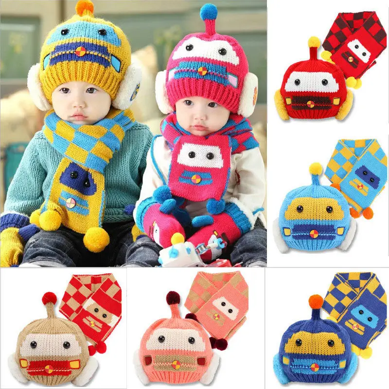 

2019 Toddler Kids Girl Boy Cute Baby Infant Winter Warm Crochet Knit Hat Beanie Cap Scarf