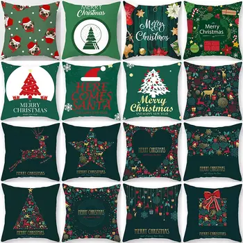 

1Pcs Christmas Tree Green Pattern Cushion Cover Polyester 45*45cm Decorative Pillowcase New Year Sofa Home Car PillowCover 40998
