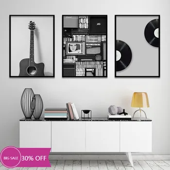 

Retro music props Nordic canvas painting home decoration wall art retro black and white minimalist art canvas painting