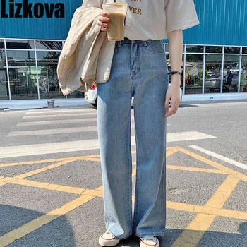

Lizkova Jeans Women Vintage Straight Pants Light Blue High Waist Dad Denim Pants 2020 Korean Style Streetwear MT6526