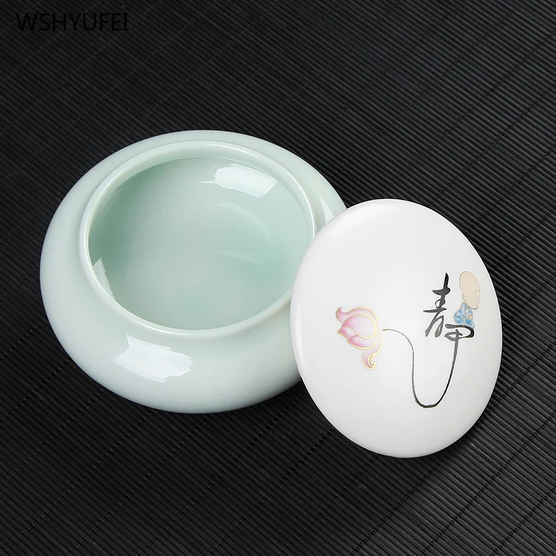 1 шт. Celadon Zen Путешествия Портативный чай печать керамические банки с крышкой кофе в зернах конфеты, печенье коллекция бак для хранения кухня