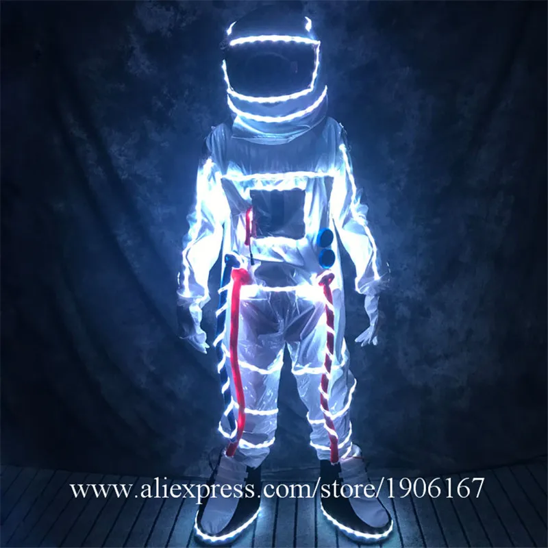 RGB Led светящаяся одежда астронавта Бар ночной клуб услуги KTV костюм со светодиодной подсветкой spaceman одежда - Цвет: White led light