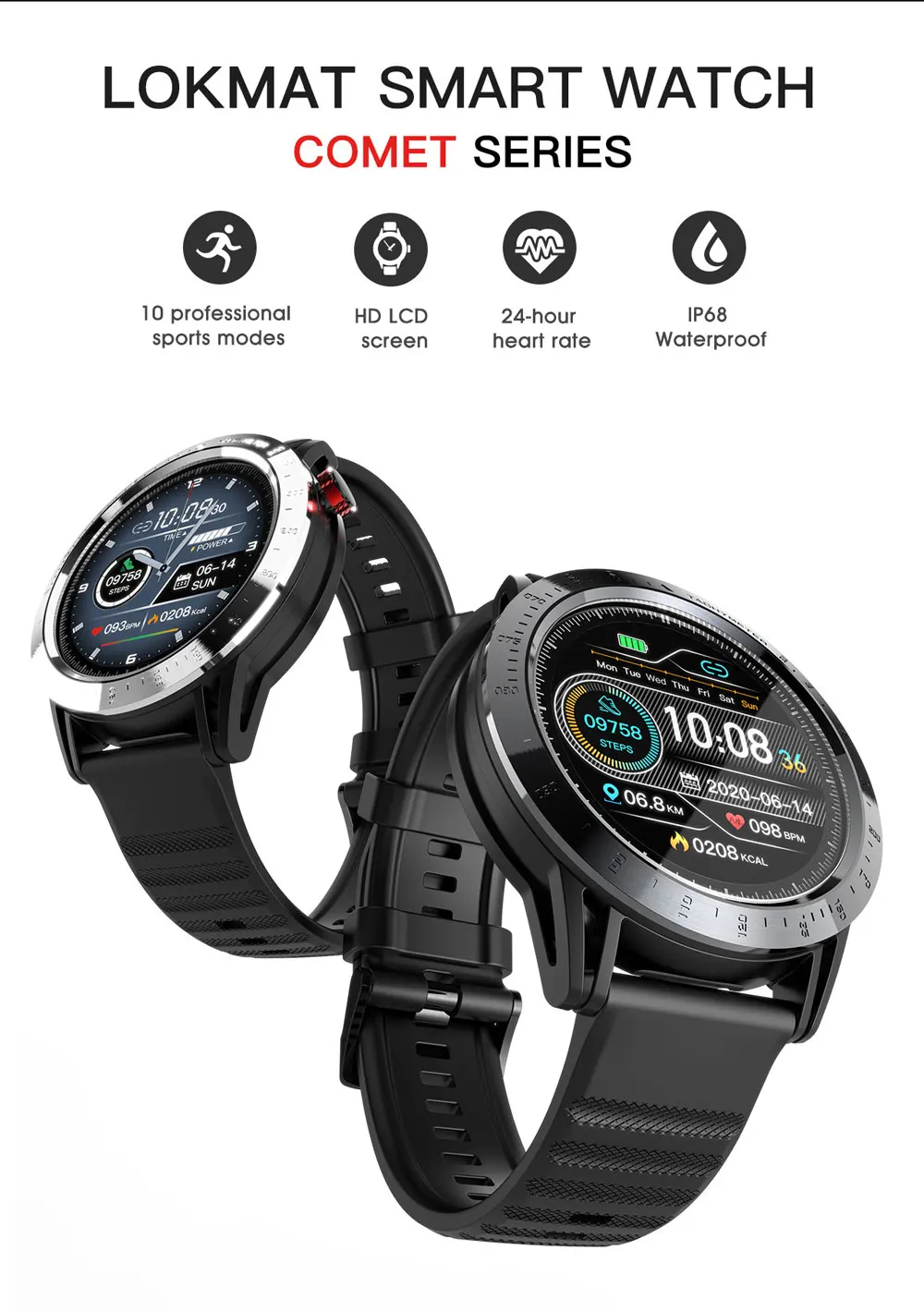 CERASTES Full Touch Screen Sport Smart Watch Heart Rate Waterproof Finess Tracker Smartwatch Men Women For Android ios