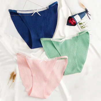 

Women Sexy Panties Cotton Thong Mid-Waist Briefs Breathable Underpants Lingerie Soft Underwear Female Intimates 2pcs/lot #F