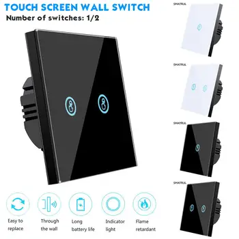 

EU 1 Gang 2 Way Wall Light Controler Smart Home Automation Touch Switch Switch Waterproof and Fireproof 2 Gang Black white touch