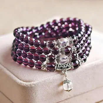 

Ethnic Style Women's 6mm Crystal Stone Buddhist Amethyst 108 Prayer Beads Mala Bracelet Necklace New for Women